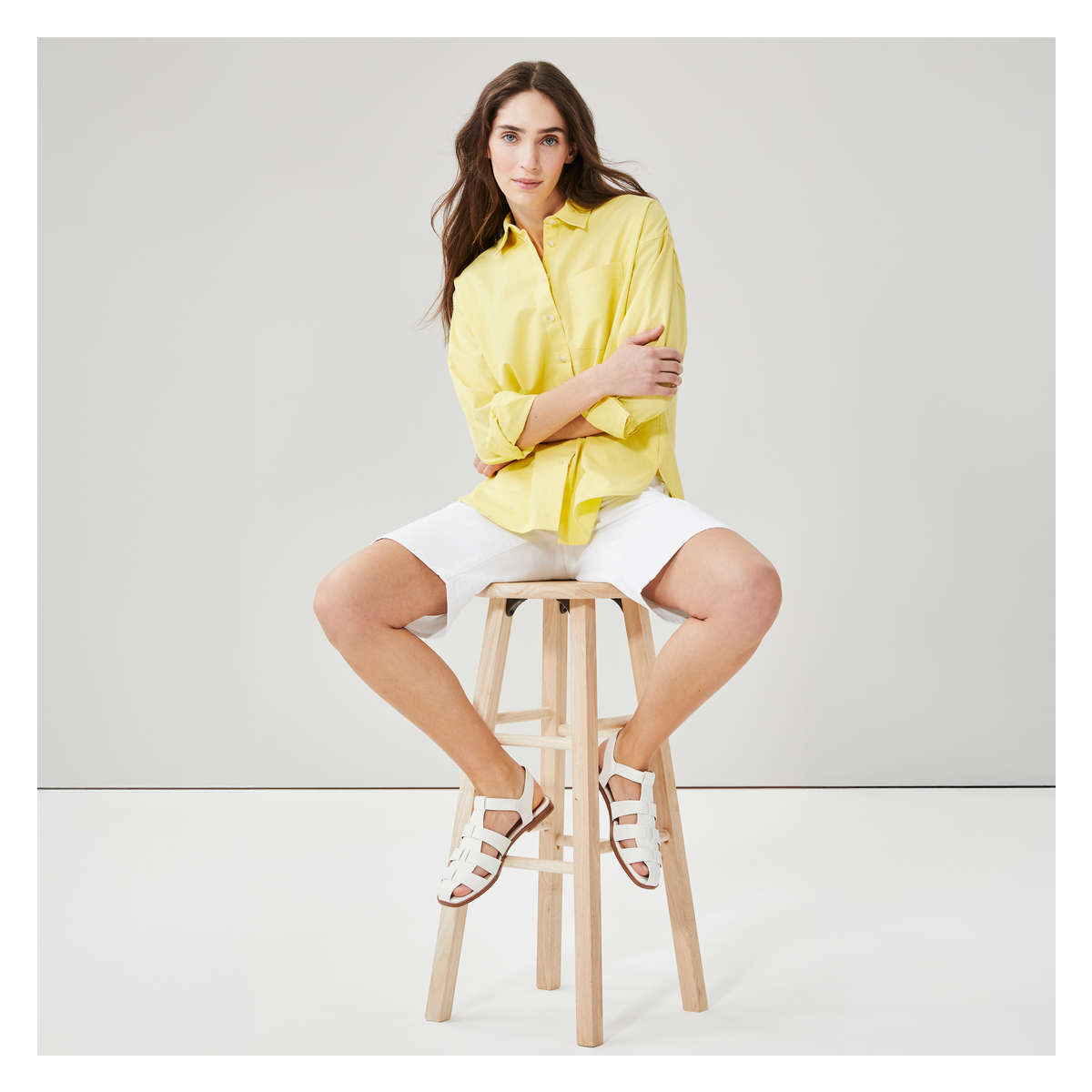 Oversized Button-Up Shirt in Pastel Yellow from Joe Fresh